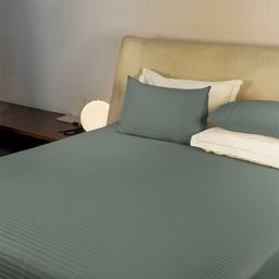 LABHAM Green Striped Cotton 210 TC King Bedsheet With 2 Pillow Covers-8