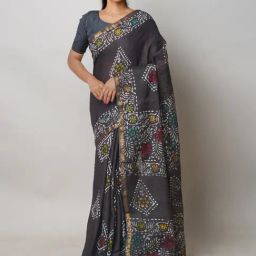 Unnati Silks Black Printed Saree With Unstitched Blouse-image-63