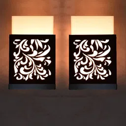 Gojeeva Black & White 2 Pieces Textured Wooden Square Shaped Wall Lamps-image-77