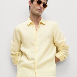 Marks & Spencer Men Spread Collar Solid Linen Casual Shirt-image-38