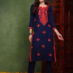 Vaamsi Blue Embroidered Straight Kurta-picture-16