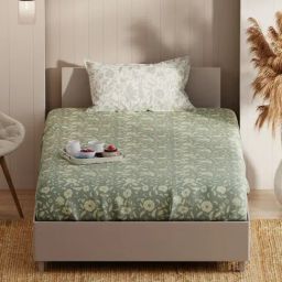KOPA Grey Microfibre Floral 152 TC Single Bedsheet with 1 Pillow Cover-image-10