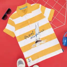 Pantaloons Junior Kids Yellow & White Cotton Striped Polo T-Shirt-picture-16