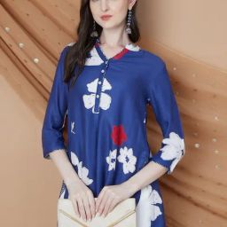 Melange By Lifestyle Blue Cotton Regular Fit Printed Tunic-image-93