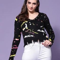KASSUALLY Black Printed Pullover-23