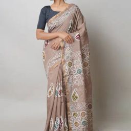 Unnati Silks Beige Printed Saree With Unstitched Blouse-image-57