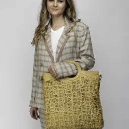 Art N Vintage Esther Mustard Yellow Leather Textured Large Handbag-image-87