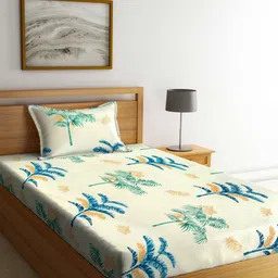 Myntra Elegant Homes Green & Blue Floral 300 TC Single Bedsheet with 1 Pillow Covers-image-97