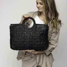 Art N Vintage Esther Black Leather Textured Medium Handbag-17