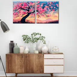 OLIVE TREE Blue & Pink 2 Pieces Floral Wooden & Canvas Wall Arts-image-52