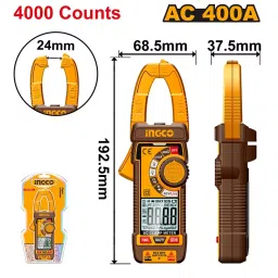Ingco Digital AC Clamp Meter with TRUE RMS, 4000 Counts LCD Display and 4 A/40 A/400 A AC Current, DCM62001 image 2