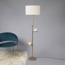 Sanded Edge Double Shelf Gold Color Metal Floor Lamp with Double Shelf in Beige Color Oval Shape image 3