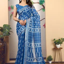 KALINI Floral Linen Blend Khadi Saree-image-46