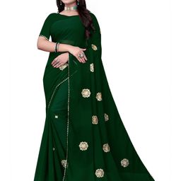 Pemal Designer Embellished Embroidered Work Lace Pure Georgette Saree-image-52