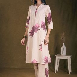FASHOR Floral Printed A-Line Paneled Cotton Flax Co-ord Set-picture-46
