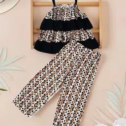 Bella Moda Girls Printed Pure Cotton Sleeveless Multi Layered Top & Trouser-image-29