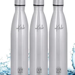 inKitch Silver-Toned Set of 3 Stainless Steel Solid Double Wall Vacuum Water Bottle-image-57