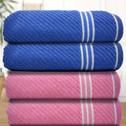 Myntra Elegant Homes Navy Blue & Pink 4 Pieces Striped Cotton 400 GSM Bath Towels-image-85