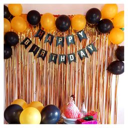 Bubble Trouble Happy Birthday Decoration Kit Combo with 1 Pc Black Birthday Banner 2 Pcs Gold Fringe Foil Curtain 30 Pcs Black Gold Balloons for Kids Birthday Decoration Item - Pack of 34-image-23