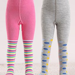 Cute Walk by Babyhug Cotton Antibacterial Striped Footed Tights Pack of 2 - Pink & Grey-picture-29