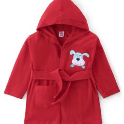 Babyhug Terry Full Sleeves Hooded Bath Robe With Dog Patch- Red-image-27