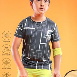 Pine Active Half Sleeves Checks & Numeric Printed T-Shirt - Black-4
