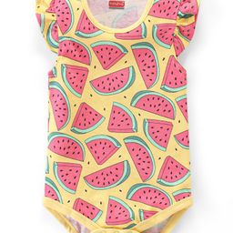 Babyhug 100% Cotton Interlock Knit Frill Sleeves Onesies Watermelon Print - Yellow-image-86