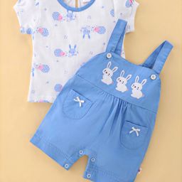 WOW Clothes Cotton Dungaree with Half Sleeves Inner Tee Bunny Print - Sky Blue-image-32