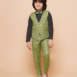 Rikidoos Full Sleeves Solid & Checked 4 Piece Shirt & Pant Set - Green-image-46