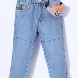 Little Kangaroos 100% Cotton Woven Full Length Washed Denim Jeans with Bag - Medium Blue-picture-2