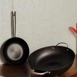 Femora Nonstick Cast Iron 2 Pc Cookware Set - Frypan- 2000ml, Kadhai-2800 ml-picture-8