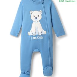 Babyoye 100% Cotton With Eco Jiva Finish Full Sleeves Sleep Suit With Polar Bear Print - Blue-image-71