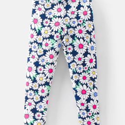CrayonFlakes Floral Printed Stretchable Leggings - Navy Blue-image-2