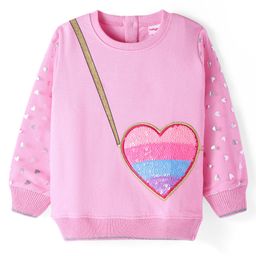 Babyhug Cotton Knit Full Sleeves Sweatshirt with SequinnedBag Design & Glitter Heart Print -Pink-image-77