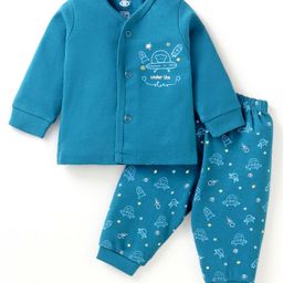 Zero Interlock Knit Full Sleeves Night Suit With Space Theme Print - Blue-image-57