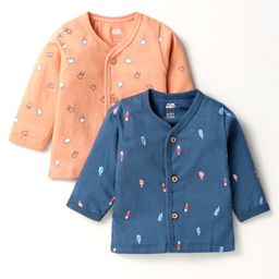 Pink Rabbit Sinker Knit Full Sleeves Front Open Vests with Ice Cream & Bunny Print Pack of 2 - Navy Blue & Peach-12
