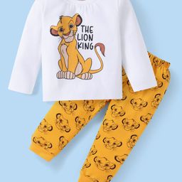 Babyhug Disney Single Jersey Knit Full Sleeves Night Suit with The Lion King Graphics - White & Yellow-picture-27