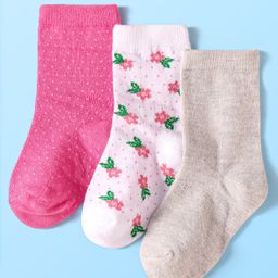 Cute Walk by Babyhug Anti-Bacterial Ankle Length Socks with Solid & Floral Design Pack of 3 - Dark Pink White & Grey-image-43