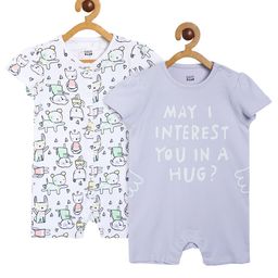 MINI KLUB Cotton Pack Of 2 Half Sleeves May I Interest You In A Hug Text & Dogs Printed Rompers - Multi Colour-picture-19