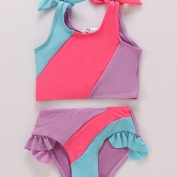 Mark & Mia Sleeveless Cut & Sew Designed Two Piece Swimsuit with Bow Detailing - Pink-image-7