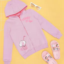 Pantaloons Junior Cotton Full Sleeves Shake It Up Text Patch Detailed Hooded Sweatshirt - Lilac-picture-36