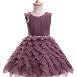 Enfance Sleeveless Floral Applique Beads Embellished Flared Dress - Magenta-image-2