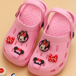 Disney by Yellow Bee Solid Perforated Clogs With Mickey & Friends Featuring Minnie Mouse & Bow Designed Charms - Light Pink-picture-28