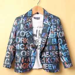 Dapper Dudes Full Sleeves Alphabets Printed Blazer With Tee - Green-image-40