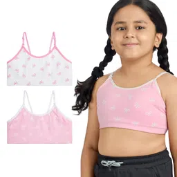 Plan B Cotton Elastane Knit Pack Of 2 Bows Printed Training Bras - Baby Pink & White-picture-41