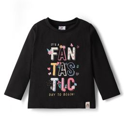 Ollypop Sinker Knit Full Sleeves T-Shirt With Fantastic Text Print - Black-picture-6