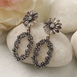 DressBerry Gold-Plated Artificial Stones Studded Oval Shaped Drop Earrings-image-60