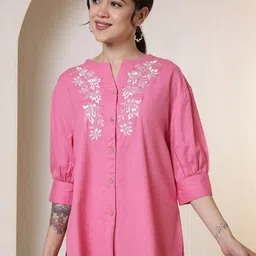 all about you Women Floral Embroidered Cuffed Sleeves Shirt Style Top-picture-36