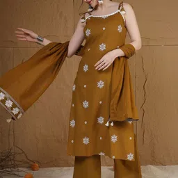 KIMAYRA Women Floral Embroidered Kurta with Palazzos & With Dupatta-picture-34