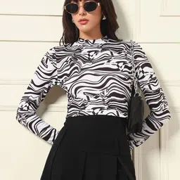 TANDUL Women Abstract Printed High Neck Top-image-71